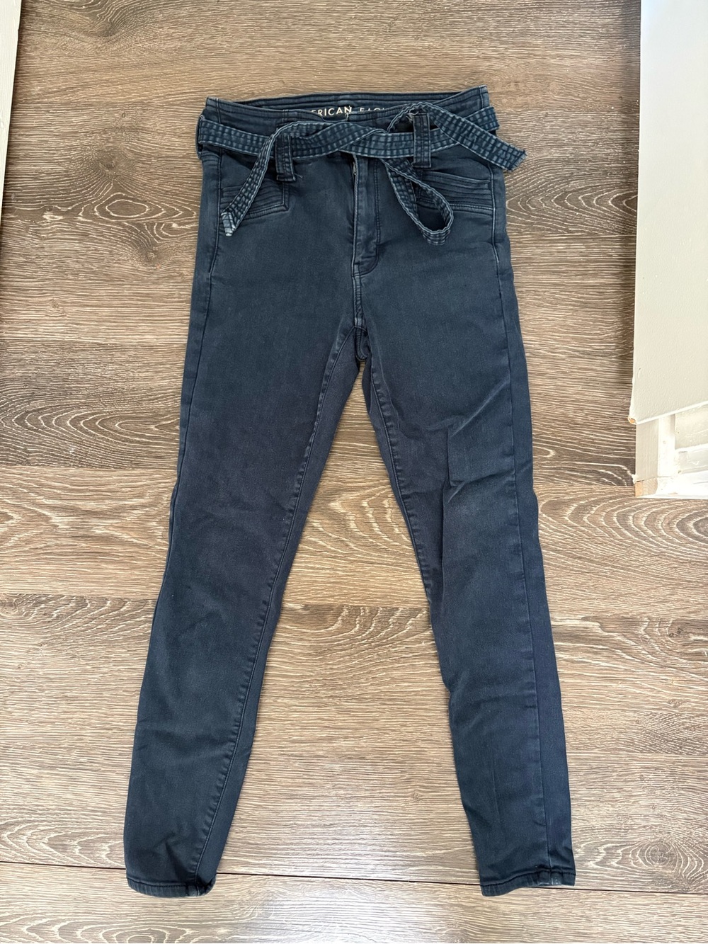 American Eagle Outfitters Black Skinny Paperbag Jeans with Self-Tie Belt